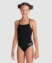 Arena Girls Team Swimsuit Challenge Solid Medium Cut Leg Black/White 26