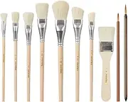 10 Pcs Pottery Glazing Brushes, Goat Hair Mop & Blending Brush Set for Ceramics, Acrylic Painting, Clay - Soft Bristle Artist Tools for Pottery Wheel, Canvas, Kiln Firing