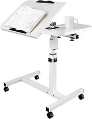 Overbed Table Folding Side Table Adjustable Overbed Bedside Steel Frame Laptop Desk Tilt Top W/Wheels Mobile Standing Desk