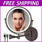 Elegant Antique Bronze Wall-Mounted Makeup Mirror with Rechargeable LED Lighting
