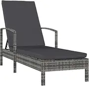 Sun Lounger, Outdoor Sun Lounge Patio Chaise Lounge Reclining Chair Recliner Chair Sun Lounger with Armrests Poly Rattan Grey