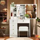 Vanity Desk Set with LED Lights Mirror & 6 Drawers Bedroom Makeup Dressing Table