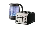 Russell Hobbs Brooklyn 1.7L Glass Kettle and 4-Slice Toaster Set - Black