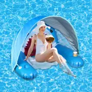Inflatable Shark Pool Floats Chair with Canopy, Cup Holders for Adults | Large P