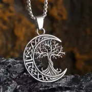 For Men Celtic Moon Family Tree of Life Pendant Necklace Chain Irish Jewelry