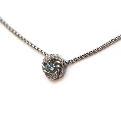 New DAVID YURMAN 8mm Petite Infinity Birthstone 17" Necklace Aquamarine Diamond