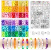 3960pcs Pony Beads Bracelet Making Kit, 2400pcs Rainbow Beads in 48colors, 1560pcs Letter Beads and 20 Meter Elastic Threads, Polymer Clay Beads Friendship Bracelet Kit for Jewelry Making, Necklace