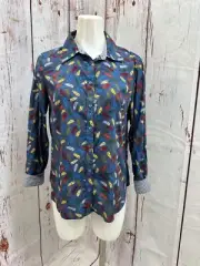 NWT Talbots Petites Blue Feather Print Top Size Mp TCC