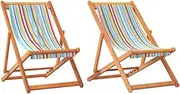 vidaXL Multicolour Fabric Folding Beach Chairs - Portable Eucalyptus Wood Frame, 3 Positions, for Outdoor, Garden, Patio, Camping (Set of 2)