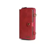 C09 Red Crossbody All-Inclusive Smartphone Leather Case Multifunctional Wallet Phone Protective Shell Insert Card for IPhone 12 12Pro