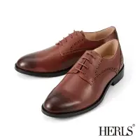 在飛比找momo購物網優惠-【HERLS】男鞋系列-全真皮鞋翼沖孔基本休閒德比鞋(紅棕色