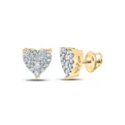 10kt Yellow Gold Womens Round Diamond Heart Cluster Earrings 1/4 Cttw