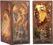 DIY Book Nook Kit, 3D Wooden Puzzle Bookends with Sensor Light, DIY Miniature Dollhouse Booknook Kit, Creative Bookshelf Insert Bookend Building Kits for Teens Adults Home Decoration