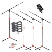 GRIFFIN Microphone Boom Stand 4PACK Holder Mount XLR Cable Mic Clip Stage Studio