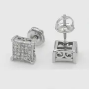 Men's Sterling Silver 925.Cubic zirconia 7mm Square*Studs Earring*Unisex.Box