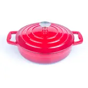 Enameled Cast Iron Cookware Casserole Braiser Pan, Round CastIron Skillet lid for Oven Red