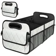Collapsible Car Trunk Organizer with 6 Pockets Reinforced Handles-White