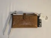 The Sak Bag Tooled Western Script Crossbody Purse Wristlet Wallet Billfold