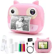 Vunthqly Instant Camera for Kids,Zero Ink Printing Digital Camera for Kids,Christmas Birthday Gifts for Girls Boys Age 3-12(Pink)
