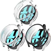 [3 Pack] Case Compatible for Samsung Galaxy Watch 6 44mm All-Around Protective Cover Screen Protector for Galaxy Watch 6 44mm (Black+Transparent+Silver)