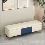 Bed End Bench Storage Bench- Entryway Bench, Ottoman for Bedroom End of Bed,Modern Faux Leather Benche Bedroom Benches for Foot of Bed,Upholstered Bench with Golden Legs Bedroom Bench(White,120*40*40c