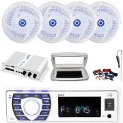 Pyle Single-DIN Marine MP3/SD Receiver, 4x 6'' 240W Max LED Speakers, Amplifier