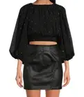 A LOVES A CROPPED TOP CHIFFON BUBBLE SLEEVE EMBELLISHED OBSIDIAN BLACK SIZE L