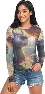 [RPLIFE] Cute Monsters Mushroom Long Sleeve Fishnet Top, See Through Sleeve Tops for Women S-XXL