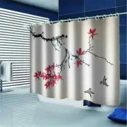 Ink Leaves And Birds 3D Shower Curtain Waterproof Fabric Bathroom Decoration