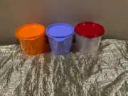New Tupperware Set of 3 Mini Canisters 2.5 cups each Beautiful & Bright Colors