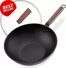 13" Non-Stick Carbon Steel Wok with Lid for Electric, Induction, Gas Stoves