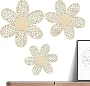 3 Daisy Wall Decor - Wooden Floral Rattan Pendant, Daisy Wall Decal Flower | Wooden Floating Boho Wall Art Pendant, Aesthetic Wall Decor Flowers for Nursery Room Bedroom Farmhouse Study Room