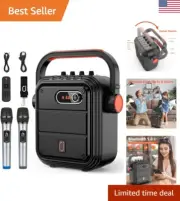 Portable Bluetooth Karaoke Machine - 2 Wireless Microphones - Subwoofer - TWS