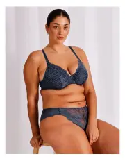 [Chloe & Lola] Empower D+ Lace Underwire Demi Bra in Indigo