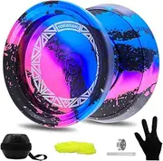 [YOYOSTUDIO] Yoyo D24 Professional Yoyo for Finger Spin Trick, Responsive Yoyo for Kids 8-12, Unresponsive Yoyo for Adults with Yoyo Accessory Kit, 10 Yo-Yo Strings, Case & Glove - Black Blue Pink