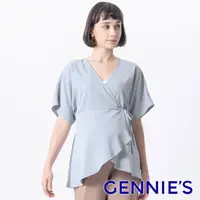 在飛比找momo購物網優惠-【Gennies 奇妮】連袖雪紡哺乳上衣-灰藍(哺乳衣 短袖