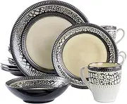 [Elama] Desert Sand 16 Piece Stoneware Dinnerware Set, Brown