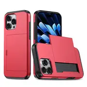 ZUSLAB for Apple iPhone 16 Pro Max Case Slide Armor Card Holder Protective Shockproof Hard Back Cover (2024) - Red