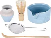 Roczential Matcha Whisk Set, 5-Piece Home Matcha Set, Ceramic Matcha Bowl with Spout, Matcha Whisk Stand, Bamboo Matcha Whisk, Stainless Steel Sieve and Tea Spoon