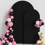Putros Wedding Arch Cover 7.2FT, 6FT Black Spandex Fitted Round Top Chiara Backdrop Stand Covers 2 Set for Wedding Birthday Party Decoration