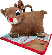 Animal Adventure®| Rudolph The Red-Nosed Reindeer®|Rudolph| Character Cuddle Combos™| 2-in-1 Stow-n-Throw Cuddle Bud with Carrying Handle & Zipper Pouch for Blanket Storage Set –29" W x 40" H Blanket