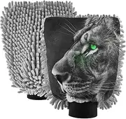 XYMZR Green Eyes Lion Black Absorbent Microfiber Car Wash Mitt, Funny Cute Anime Scratch Free for Cars Cleaning, Home Cleaning Mitts, 2 Pack, 10.24” L x 7.09” W