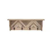 Litton Lane 1 Shelf and 4 Hangers Wall Hook 32" L x 4W x 10" H Vintage Wood