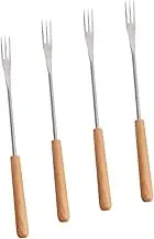 CONGARTENO 4pcs Stainless Roasting Forks Wooden Handle Butter Fork for Hot Pot Cheese Fondue Marshmallow Roasting Sticks