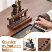 Classic Walnut Wooden Pen Holder with Phone Stand, Desk Organizer Office Z4N7
