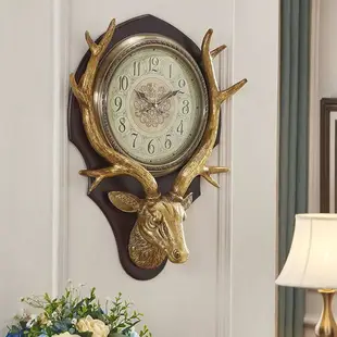 鐘表掛鐘 客廳創意 歐式鐘表復古美式裝飾掛表靜音時鐘 大鹿頭掛鐘