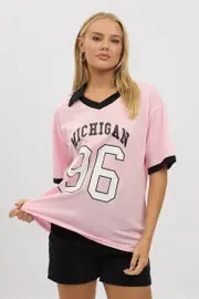 Pink Sport Tee Collar Short Sleeve - Size 14L, Women's Graphic Tee
