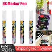 6X White 6mm Liquid Chalk Marker Pens LED Writing Board Glass Art Pen Window NEW