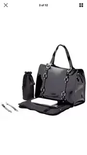 OIOI JET BLACK NAPPY BAG. *PATENT LEATHER* BRAND NEW WITH TAGS. Free Post