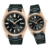 在飛比找森森購物網優惠-ALBA 雅柏 太陽紋簡約時尚對錶/黑X玫瑰金 (VJ42-